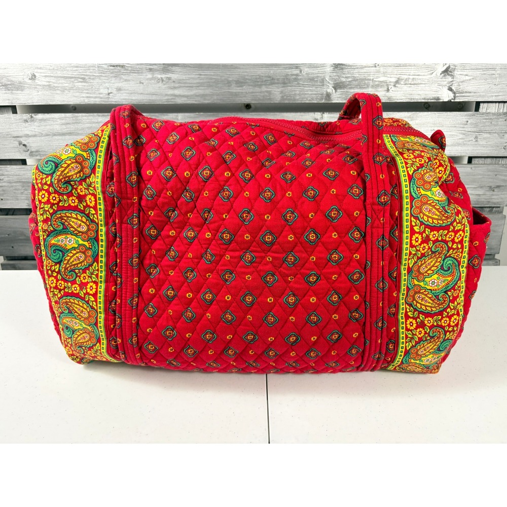 Country Provencal Red Paisley Quilted Cotton Duffel Bag Large Travel Weekend Bag